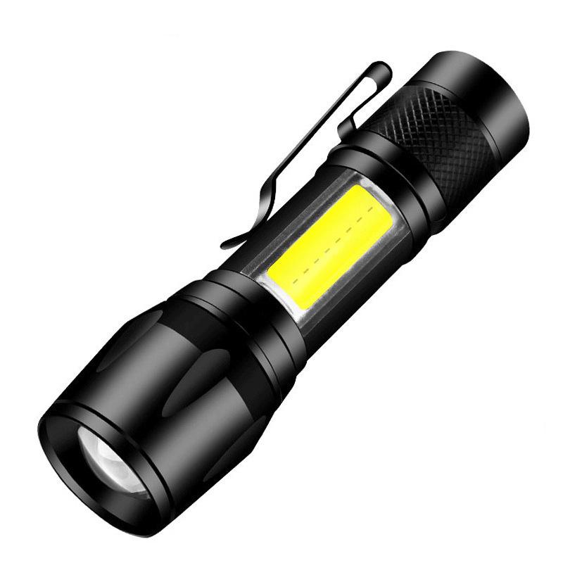 511 Mini USB Rechargeable LED Flashlight with COB, Telescopic Zoom, and Logo Printing
