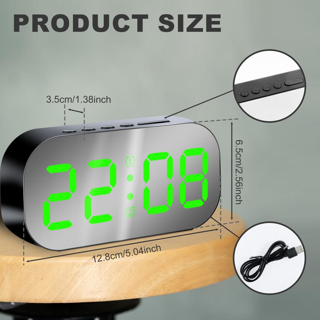 Digital Alarm Clock 5 Levels Dimmable Night Light Digital Clock with Temperature Display Snooze Mode Desktop Clock USB Bedroom