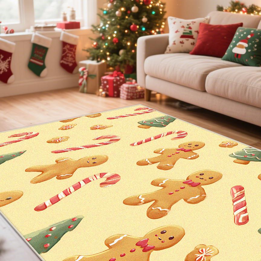 Christmas Tree Gift Carpet Living Room Decoration Yellow Snowman Lounge Rugs Soft Anti-slip Bedroom Bedside Mat Easy Cleaning
