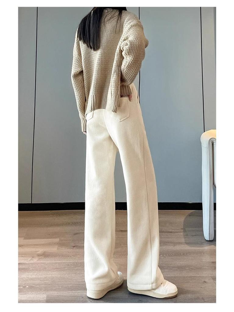 Women's 2024 Chenille Wide-Leg Floor-Length Black Pants - Autumn/Winter Style