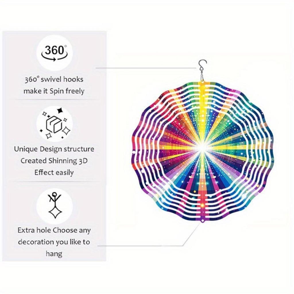 Rainbow Metal Wind Chime - Colorful Rotating Outdoor Decor for Garden, Patio, Balcony | Wind-Powered Hanging Ornament for Halloween