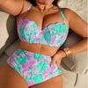 Women's Plus Size Underwire Push Up Bikini Set, Seashell Print High Waist Two Piece Swimsuit