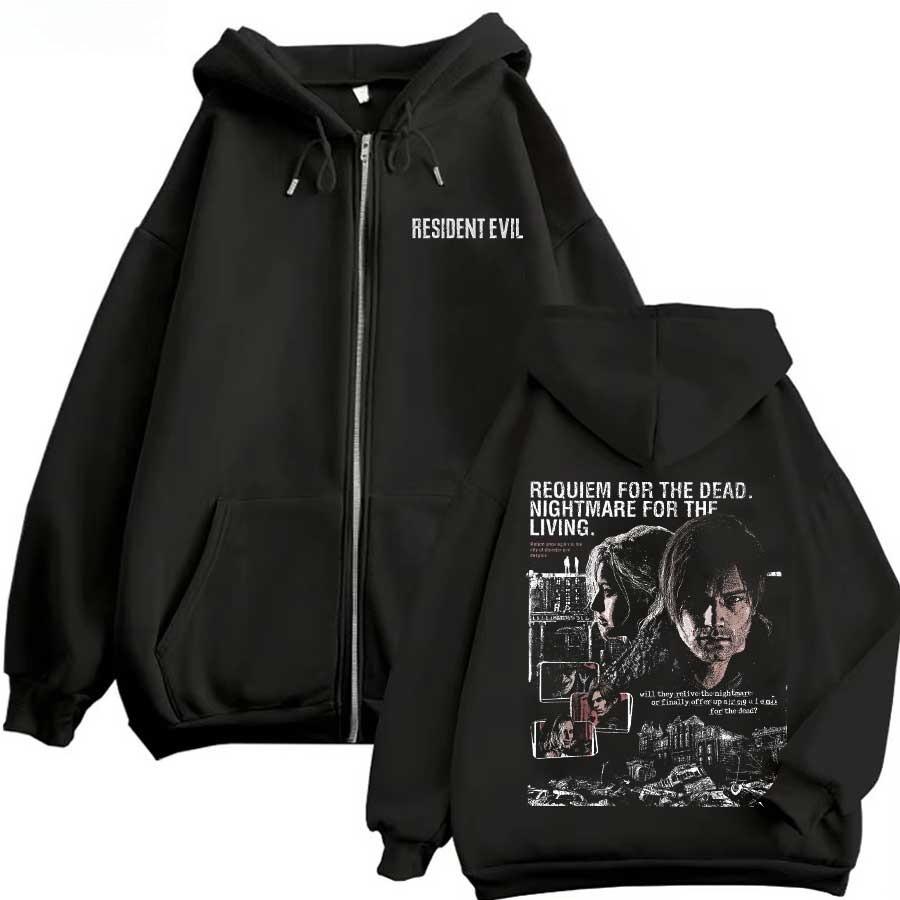 Resident Evil Game Hoodie Zipper Retro Street Style Zipper Hoodie Fashion Sports Printed Pattern Hoodie Daily Street Dressing