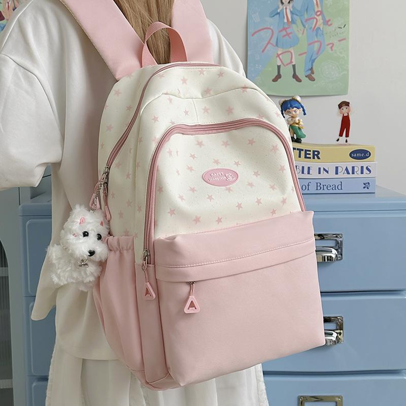 Schoolbag cute contrasting color backpack female star cute small fresh backpack student schoolbag high value simple leisure bag