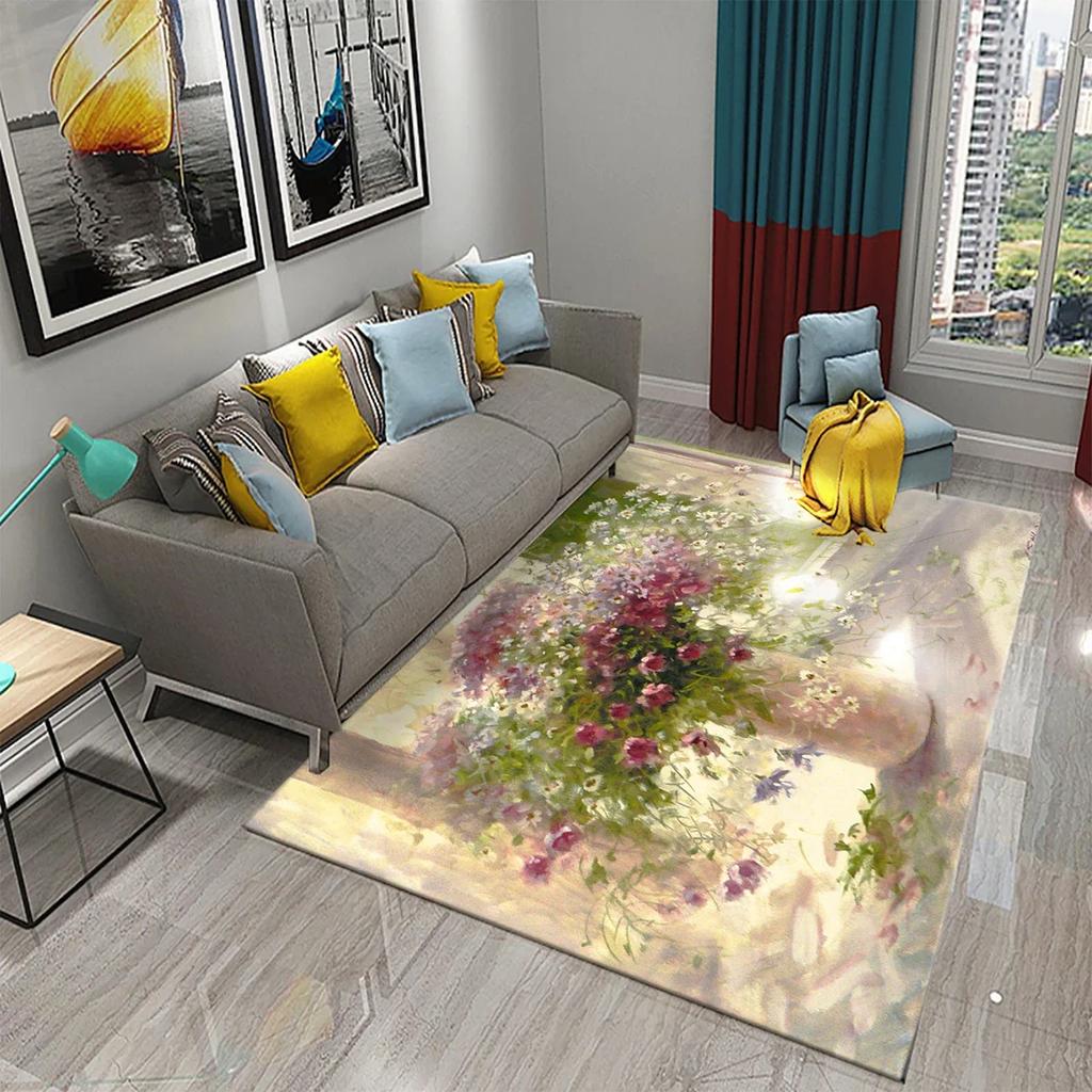 Colorful Oil Painting Flower Carpet Bathroom Kitchen Anti-Slip Carpet Door Mat Doormat Outdoor Living Room Bedroom Floor Mat Rug