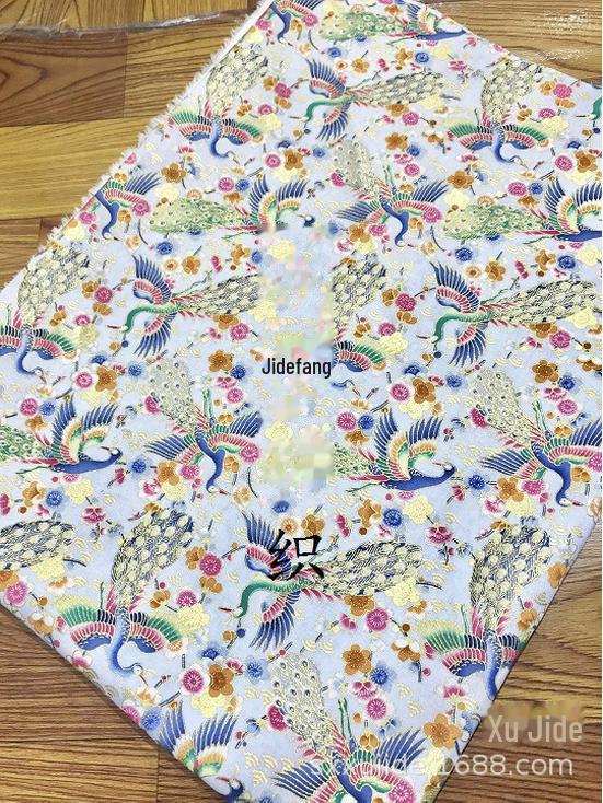 Gold-Stamped Japanese Style Cotton Fabric: Peacock Plum Blossom Pattern for Cheongsam, Hanfu, Tang Suit