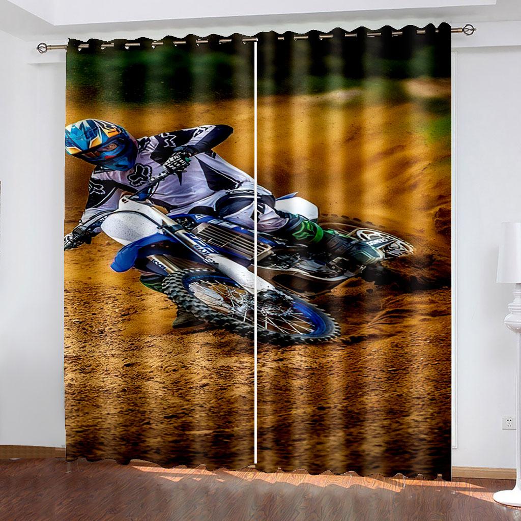 Motorcycle Printed Woven Curtains  Two Independent Curtains On The Left and Right Blackout Curtains for Bedrooms