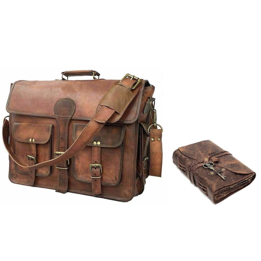 Geantă de umăr tip ghiozdan din piele naturală, Messenger, servietă pentru laptop, pentru bărbați. Cu Jurnal Combo din piele