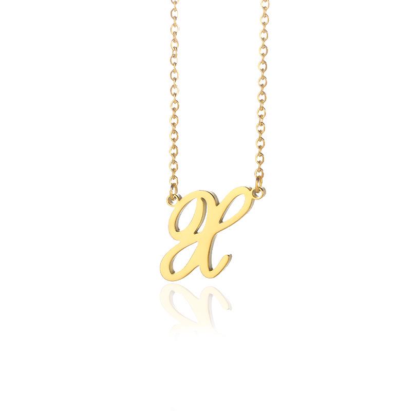 Stainless Steel Lowercase Letter Necklace with Clavicle Chain - European & American Design