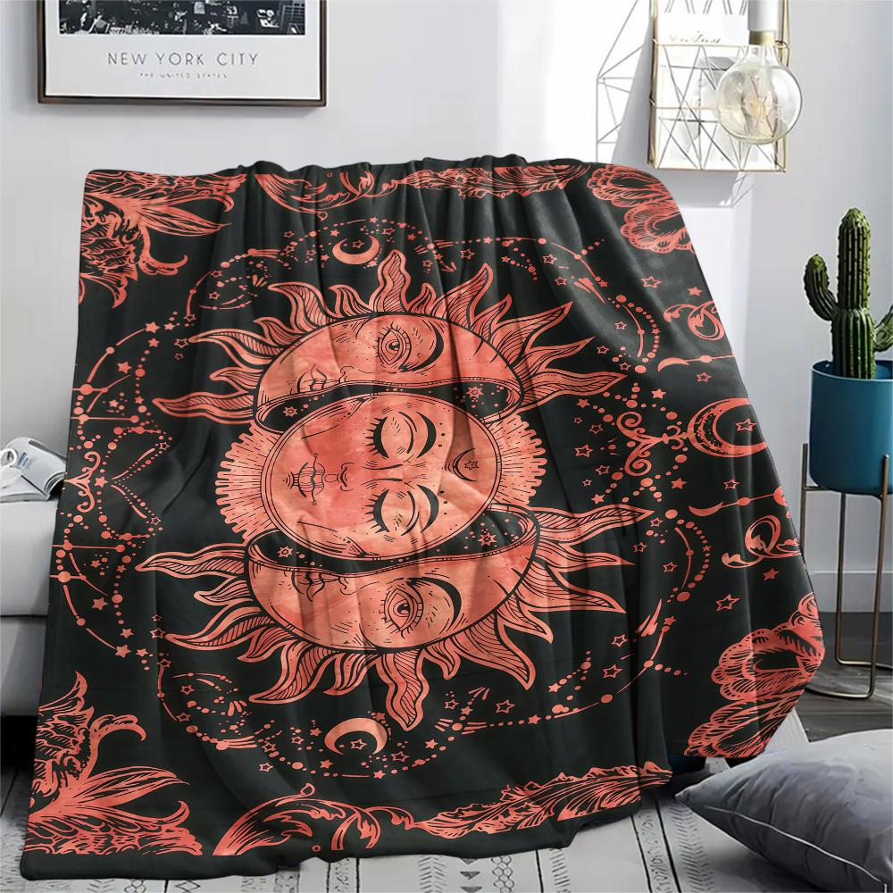 1PC Sun and Moon Print Flannel Blanket, High quality All Seasons, Home Decor, Warmth and Comfort, Perfect for Christmas Gifts