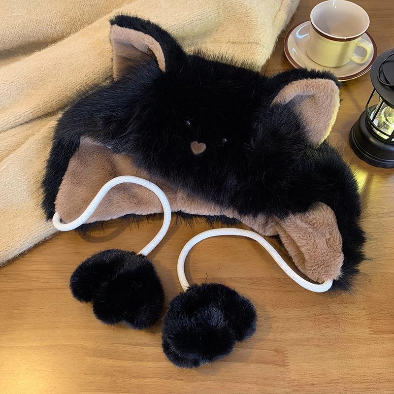 

Cute Cat Ear Plush Hat for Women In Autumn and Winter Showing Their Faces Small Furry Ear Protection Hat Cold and Warm Lei Feng Hat Trendy M（56-58cm）
