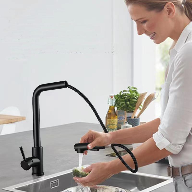 360º Rotation Pull Out Kitchen Sink Faucets Stainless steel Cold Hot Water Tap Pull Out Spout Bathroom Washbasin Tap