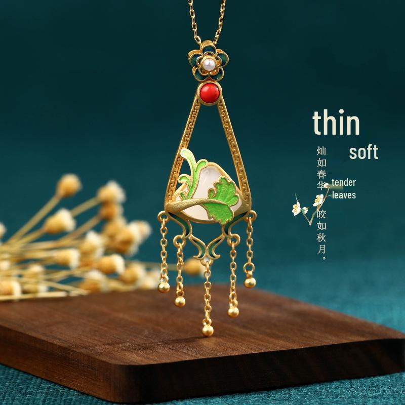 

Ожерелье Aieryuan из золотой эмали и нефрита Хэтянь - украшение в китайском стиле ретро для женщин 24K Gold Plated