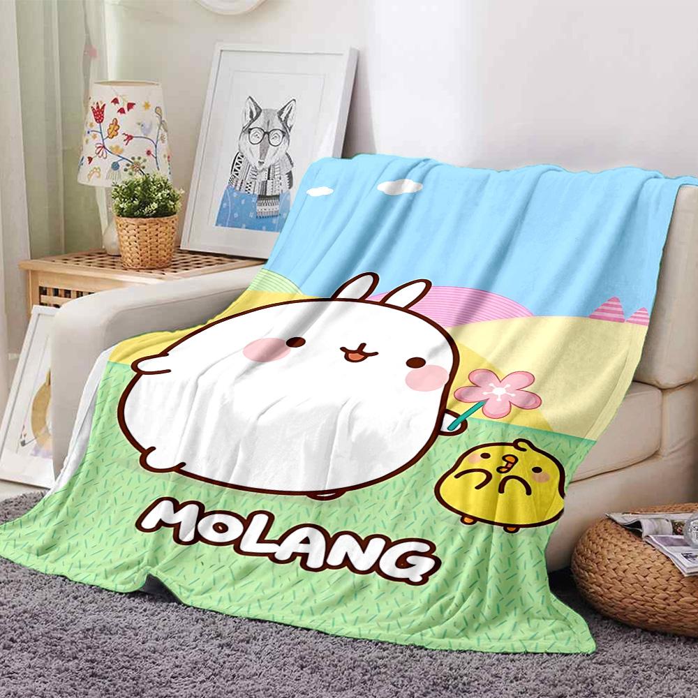 Cute Rabbit Flower Flannel Blanket Super Soft Warm Cozy Blanket for Sofa Bed Office Travel All‑Season Home Decor Gift
