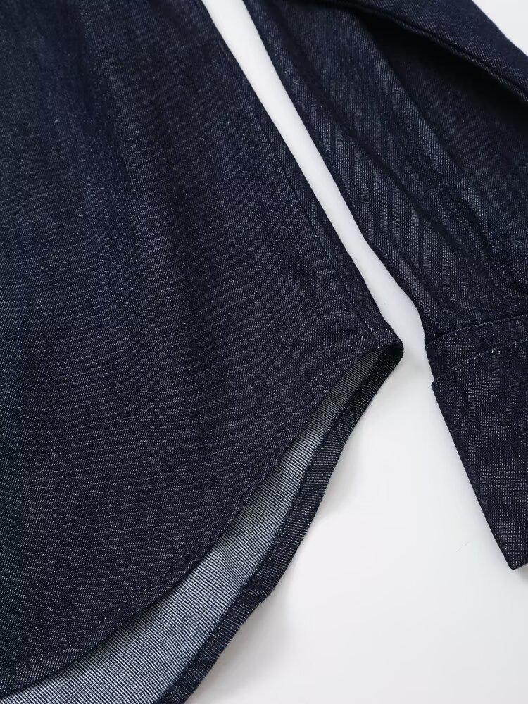 European & American Women's Casual Denim Bow Tie Lace-up Shirt with Wide-leg Pants - Early Autumn Fashion
