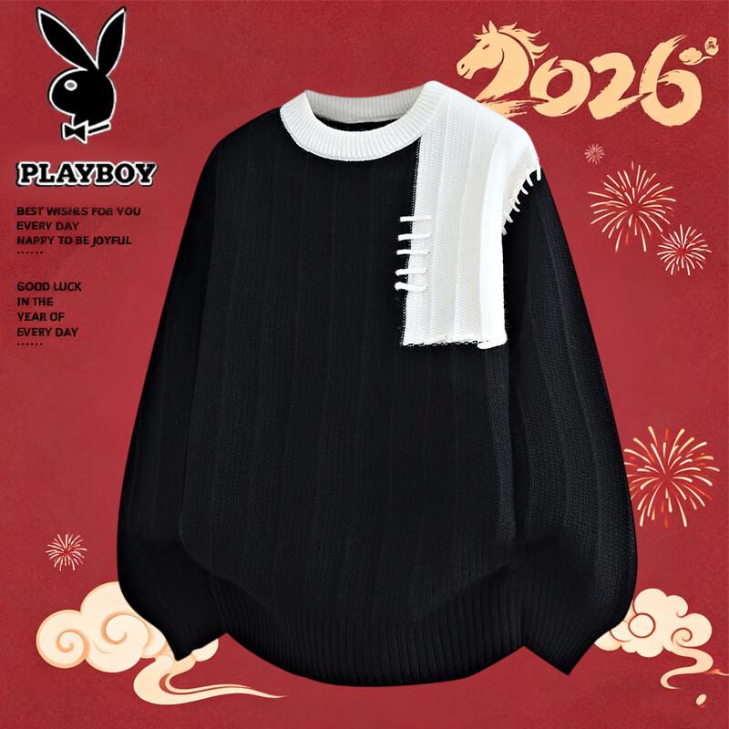 PLAYBOY Men's Fleece-Lined Crew Neck Knit Sweater