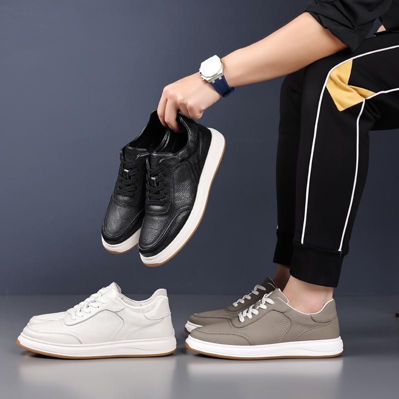 The First Layer of Cowhide Men's Casual Shoes, Genuine Leather Breathable Men's Small White Shoes, Board Shoes 2025 Autumn New Leather Shoes Me