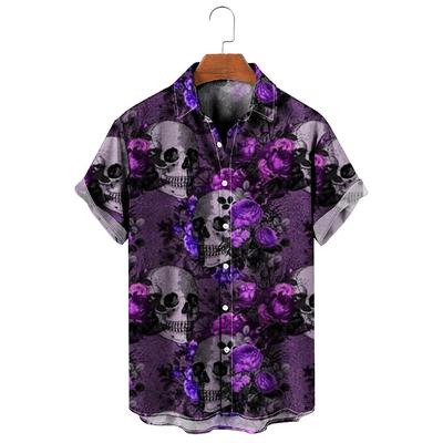 Men's Shirt Vintage American Style Skull Print Shirts Street Harajuku Short-sleeved Buttons Men Clothing Casual Girls Blouse