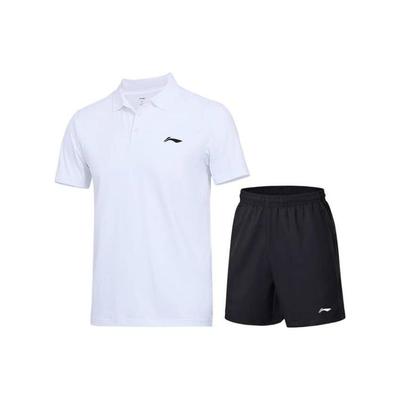 Li Ning Badminton Series Solid Color Short Sleeve Polo Shirt Sports Shorts Set Men Sets APLT181-2+AAPT549-1
