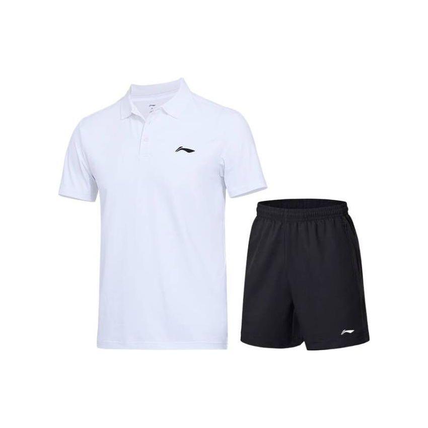 Li Ning Badminton Series Solid Color Short Sleeve Polo Shirt Sports Shorts Set Men Sets APLT181-2+AAPT549-1