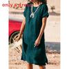 Polyester Solid Color Basic Short Sleeve A Line Dress For Office Women
