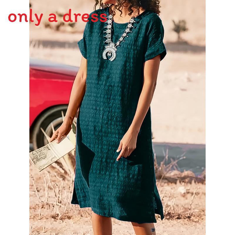 Polyester Solid Color Basic Short Sleeve A Line Dress For Office Women