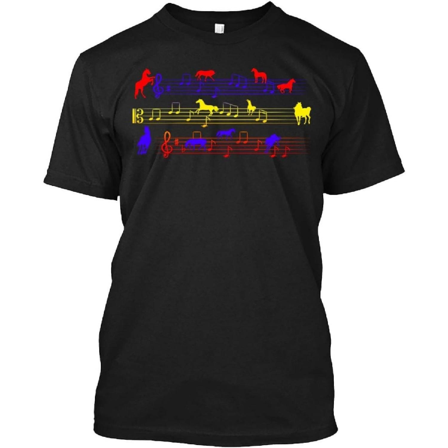 Horse Tshirt Horse Notes On Sheet Music T-Shirt for Men Women (Black - S) XXXXXL разноцветный