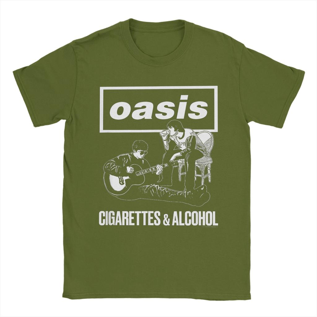 Camisetas de Cigarrillos y Alcohol para Hombres Mujeres Algodón Tops Retro Banda de Rock O-Oasis Cuello Redondo Manga Corta