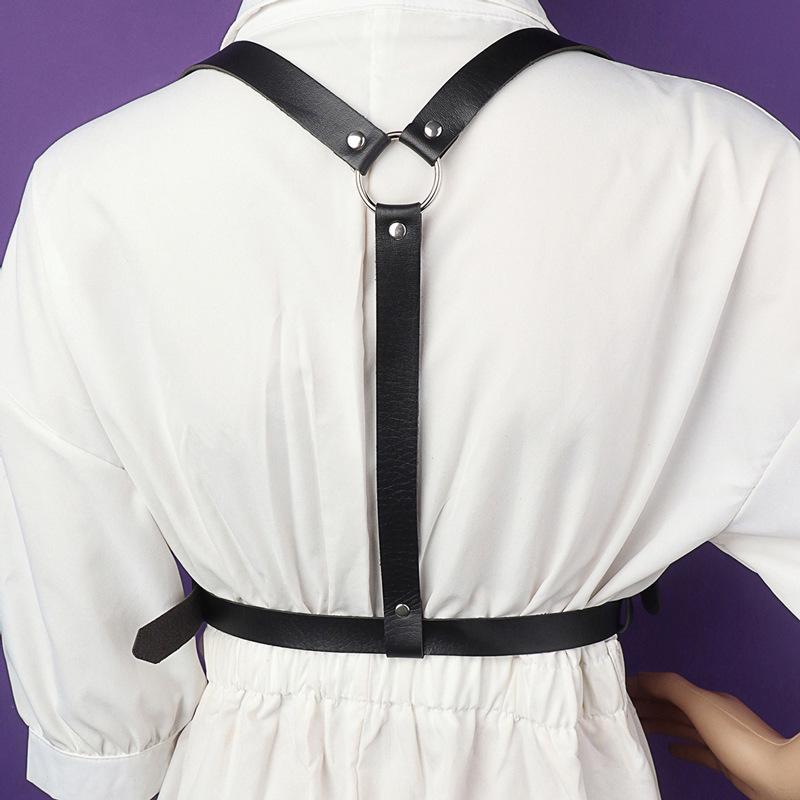 Stylový punkový kožený postroj tělový řetízek opasek