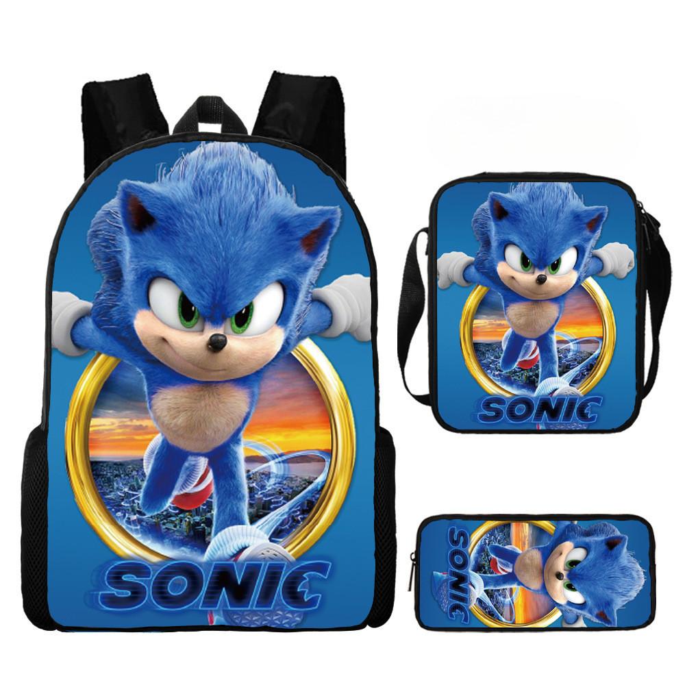 Sonic Cartoon School Bag Set With Oxford Fabric Breathable Lightweight For Kids School Use