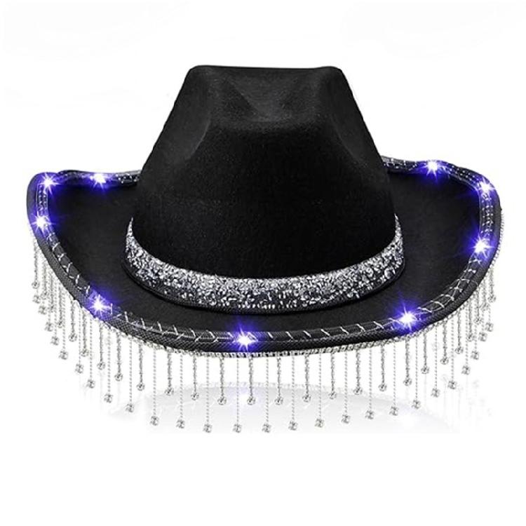 Glittering Powder Caps Fringed Diamond LED Cowboy Hat Bachelorettes Party Hat