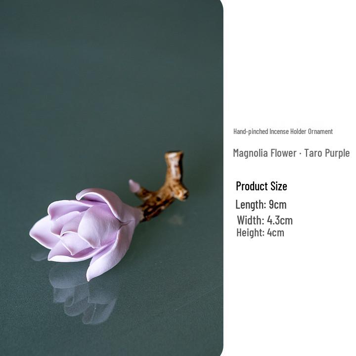 Handmade Ceramic Magnolia Incense Holder: Color-Changing Flower Ornament for Tea Ceremony or Table Decoration