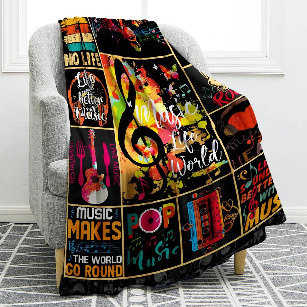 Music Note Blanket Print Throw Blanket Soft Warm Comfortable for Sofa Chair Bed Office for All Season Birthday Souvenir Gifts