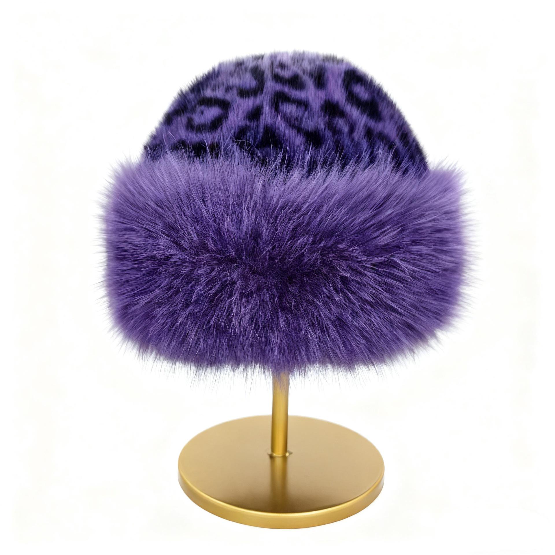 

Женская ретро монгольская шапка с леопардовым принтом 2025 - Зимняя теплая шапка с толстой подкладкой и защитой ушей, модная универсальная плюшевая шапка