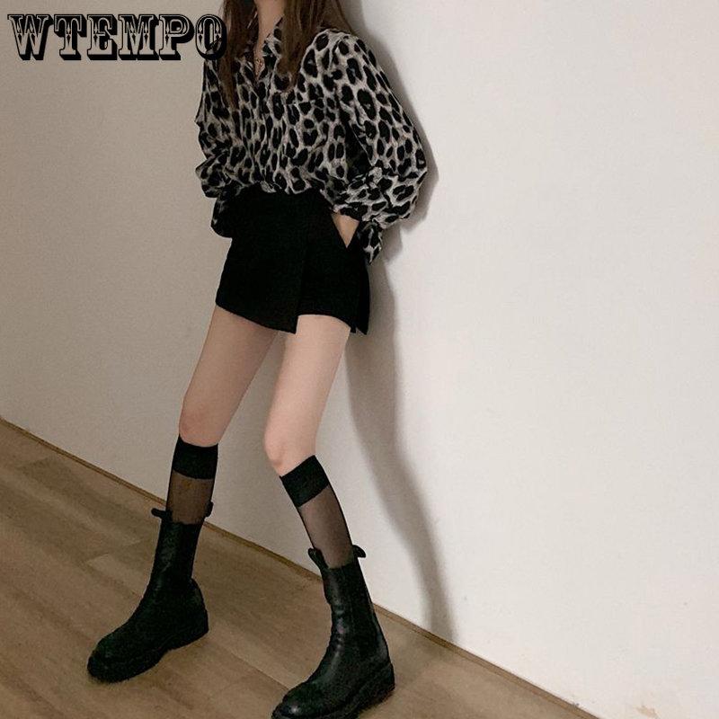 Lady Vintage Leopard Print Long-sleeved T-Shirts Women Spring Autumn Casual Single Breasted Mid-length Shirts Streetwear