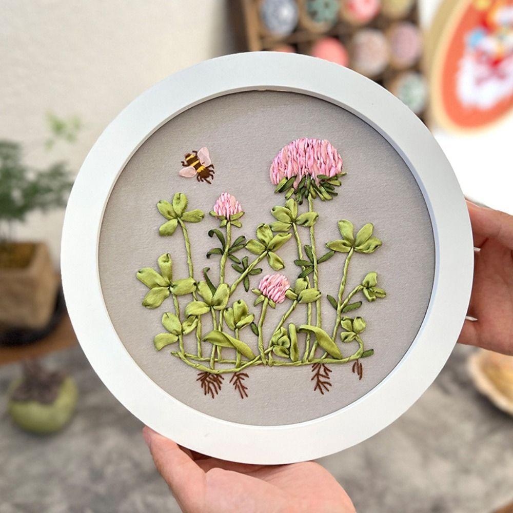 Floral Patterns Flower Ribbon Embroidery Kit Colorful Embroidery Set Cross Stitch Set Beginner