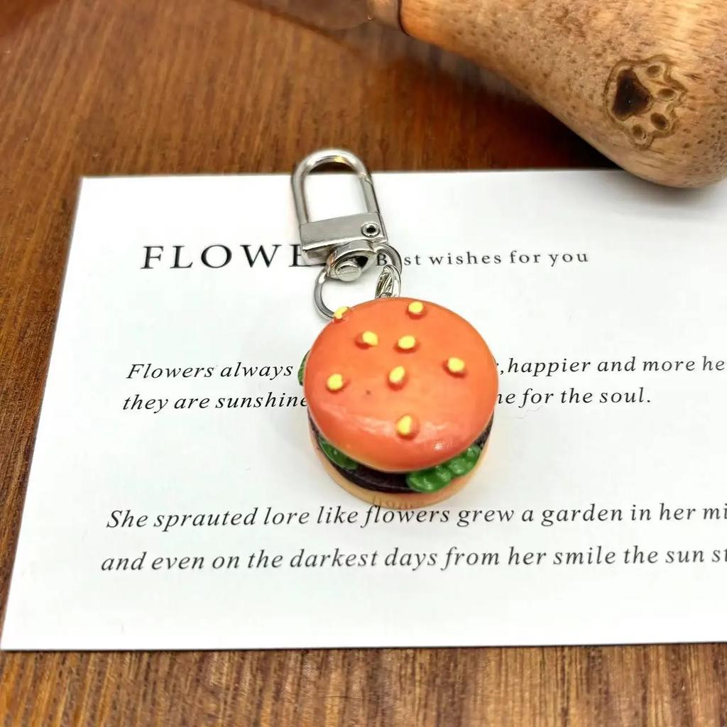 Simulation Hamburger Car Keychain Cute Food Bread Egg Tart Fried Egg Toast DIY Bag Keyring Pendant Kid Gift
