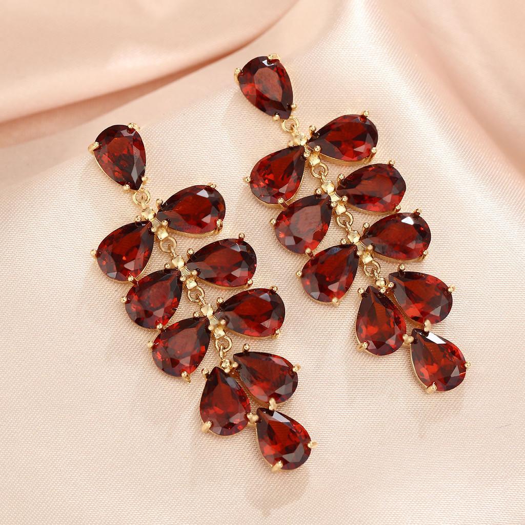 Floral Green Crystal Drop Earrings For Wedding And Party Wear