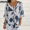Bluse e Camicie Casual da Donna a Manica Corta con Scollo 3/4