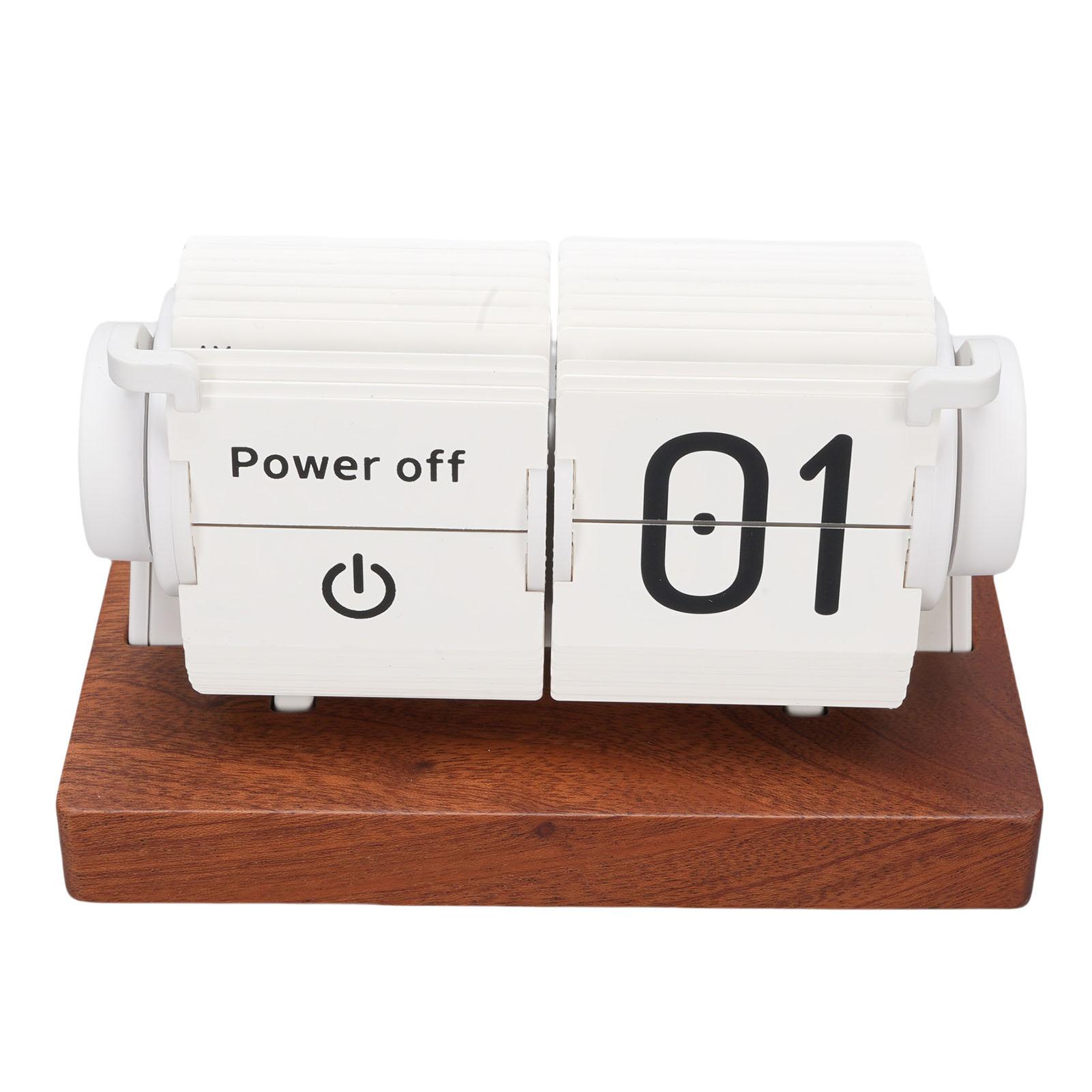 

Перекидной настольный механический будильник с питанием от батарейки, автоматическим перелистыванием страниц и деревянной подставкой для гостиной, офиса White