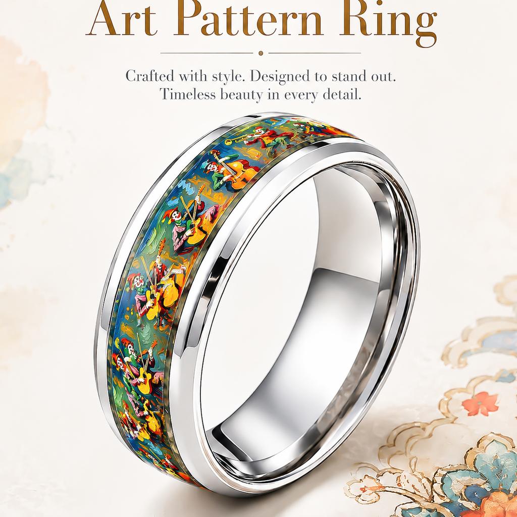 8mm Star Flower Pattern Stainless Steel Ring Butterfly Star Moon Red Rose Color Ring Women
