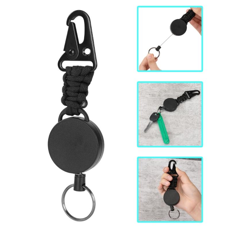 Retractable Keychain Badges Holder with Steel Retractable Cord Keychain Tool Steel Wire Rope Buckles Key Holder