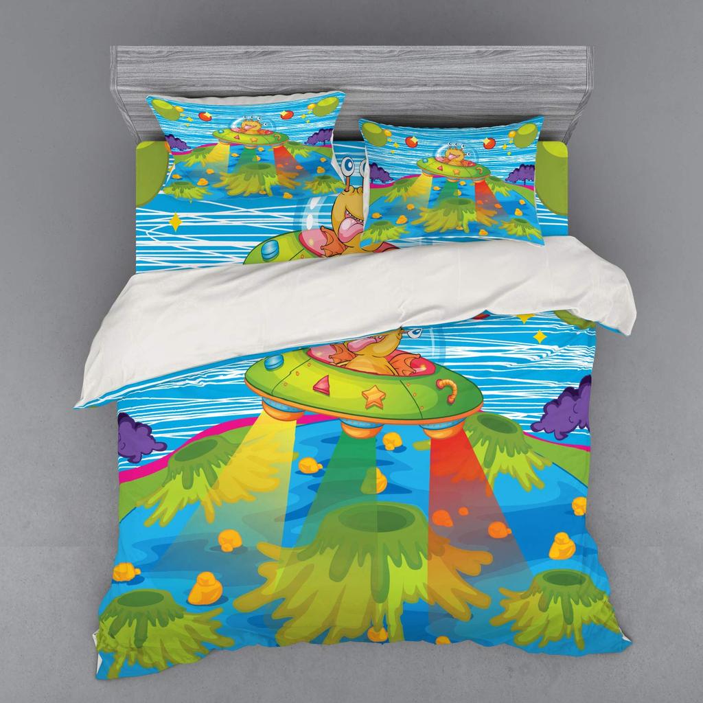UFO Duvet Cover Set for Kids Boys Girls Teens Queen Lightweight Quilt Cover Outer Space Theme Bedding Set Bedroom Decor No Quilt