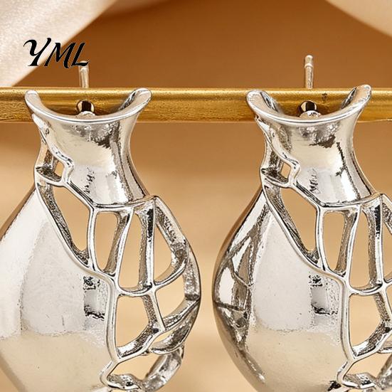 Hollow Vase Earrings 1 Pair Flower for Women, Retro Metal Shape Unique Lightweight Alloy Earring Earrings, DIY Bouquets Floral Holder Jewelry Wedding