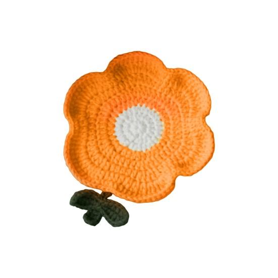 Crochet Flower Coasters Handmade Resistant Cup Knitted Heat Mats оранжевый
