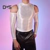 Sexy Men Glossy Shiny T-Shirt Smooth Breathable Top High Elastic Transparent See-Through Nightclub Skinny Tops