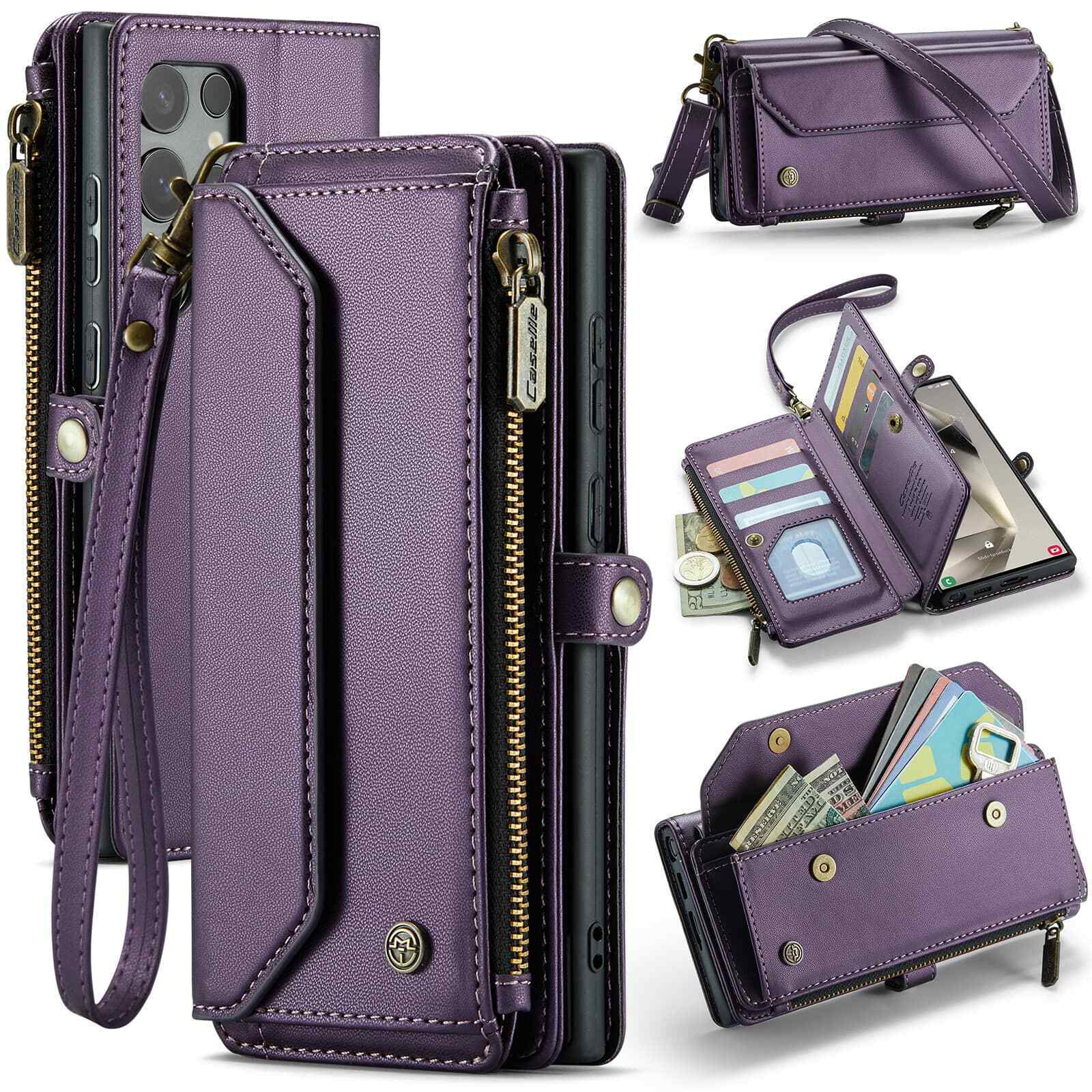 

Crossbody for Samsung Galaxy S24 S23 Ultra S22 S21 S20 Case Wallet Card Holder For Galaxy S24 Ultra фіолетовий