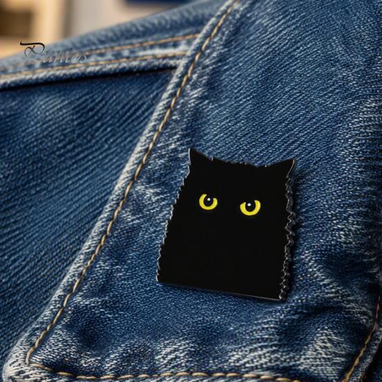 Animal Lapel Pin Cartoon Black Cat Brooch Pin, Enamel for Canvas Bags Men Women, Decorative Badge Clothing Scarves Sweaters Metal Jackets Pins