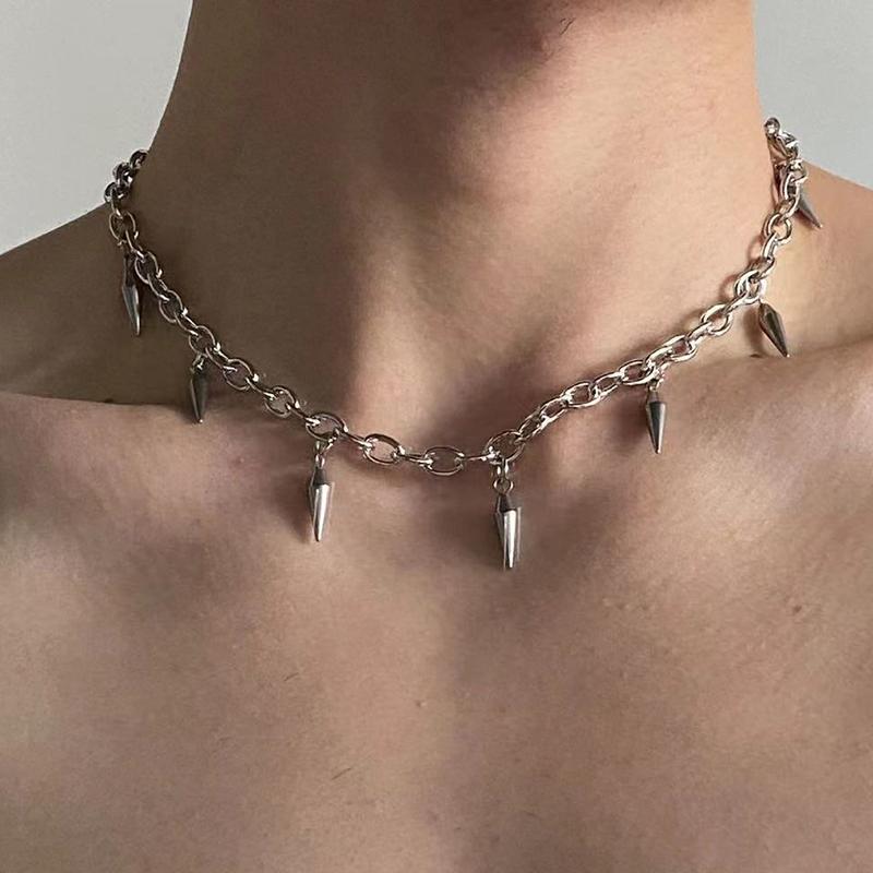 American Style Stainless Steel Knotted Thorn Necklace for Men Hiphop Street Silver Color Collarbone Necklace Jewelry Accessories