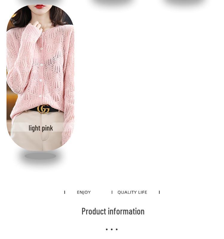 Women's Fashionable Autumn Wool Cardigan Coat - Round Neck, Knit, Hollow Design Cashmere Sweater